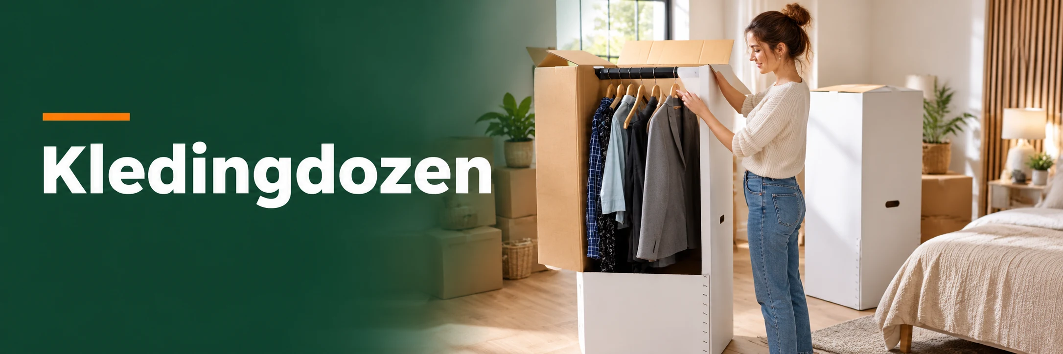Kledingdozen en garderobedozen in een geïllustreerde gebruikssituatie