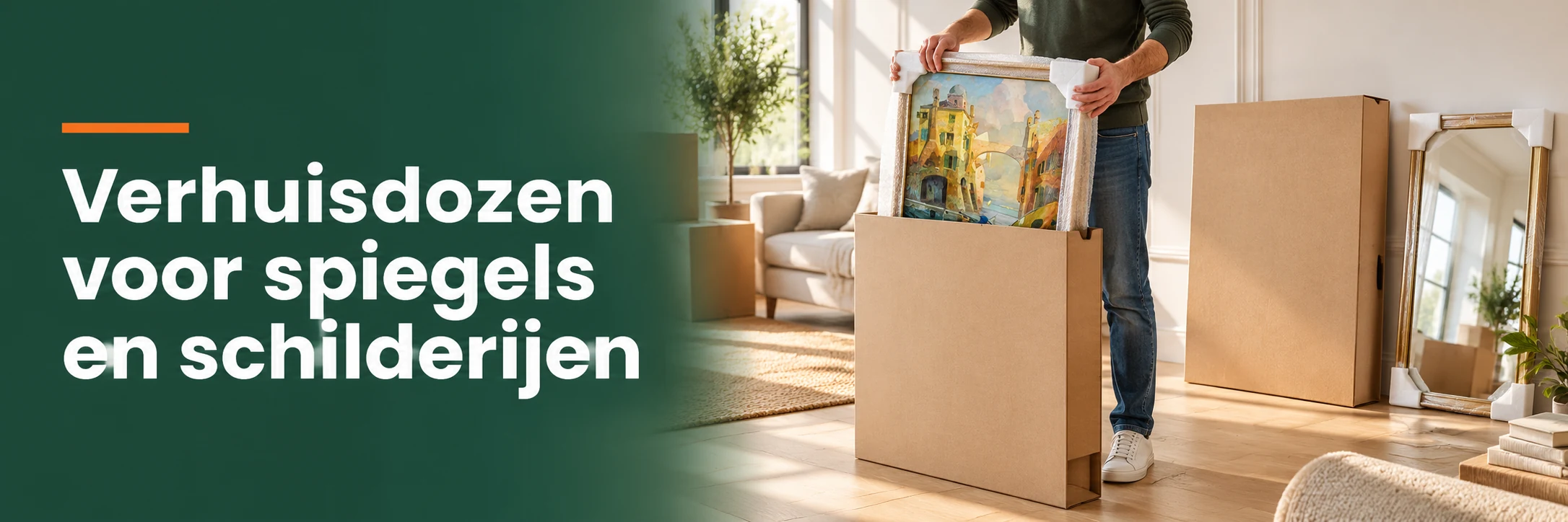 Dozen voor schilderijen en spiegels in een geïllustreerde gebruikssituatie