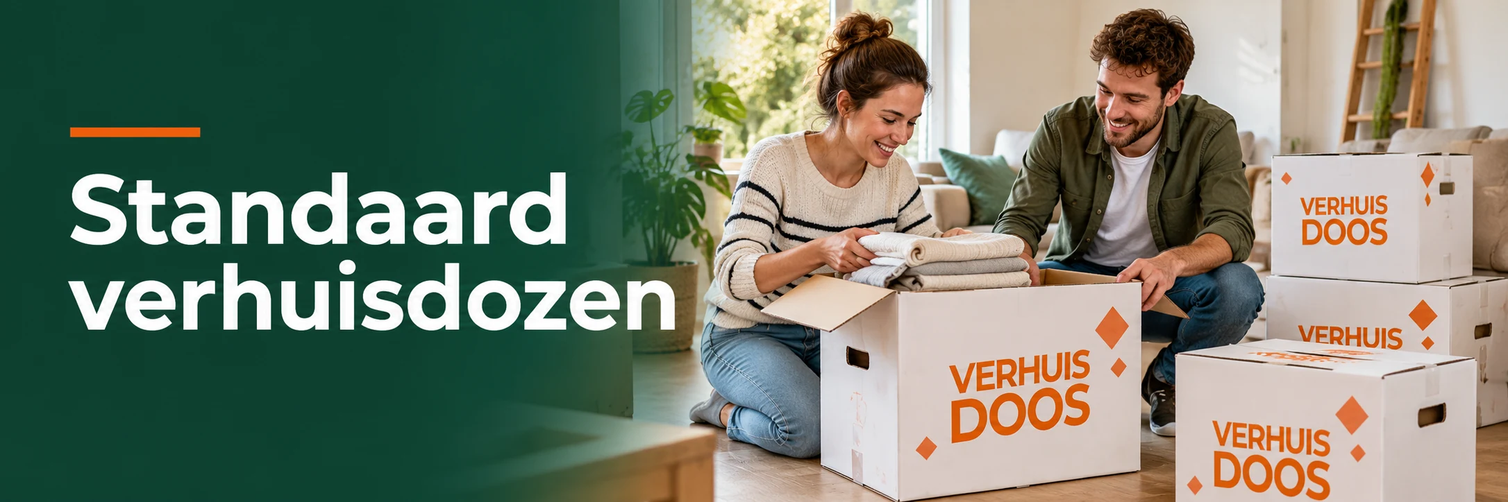 Standaard verhuisdozen in een geïllustreerde gebruikssituatie