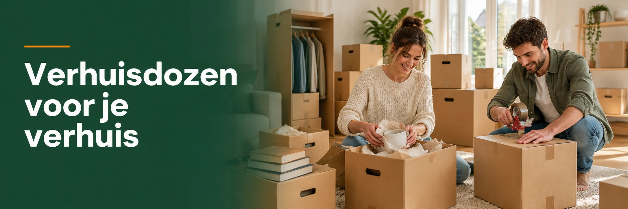 Verhuisdozen in een geïllustreerde gebruikssituatie
